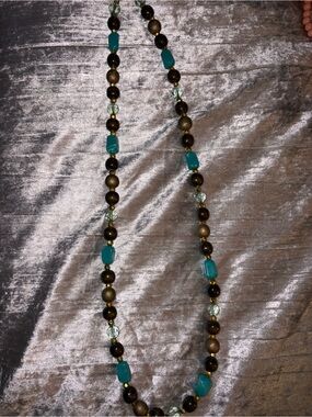 Turquoise and Brown Beaded Long Necklace - Elegant Everyday Layer